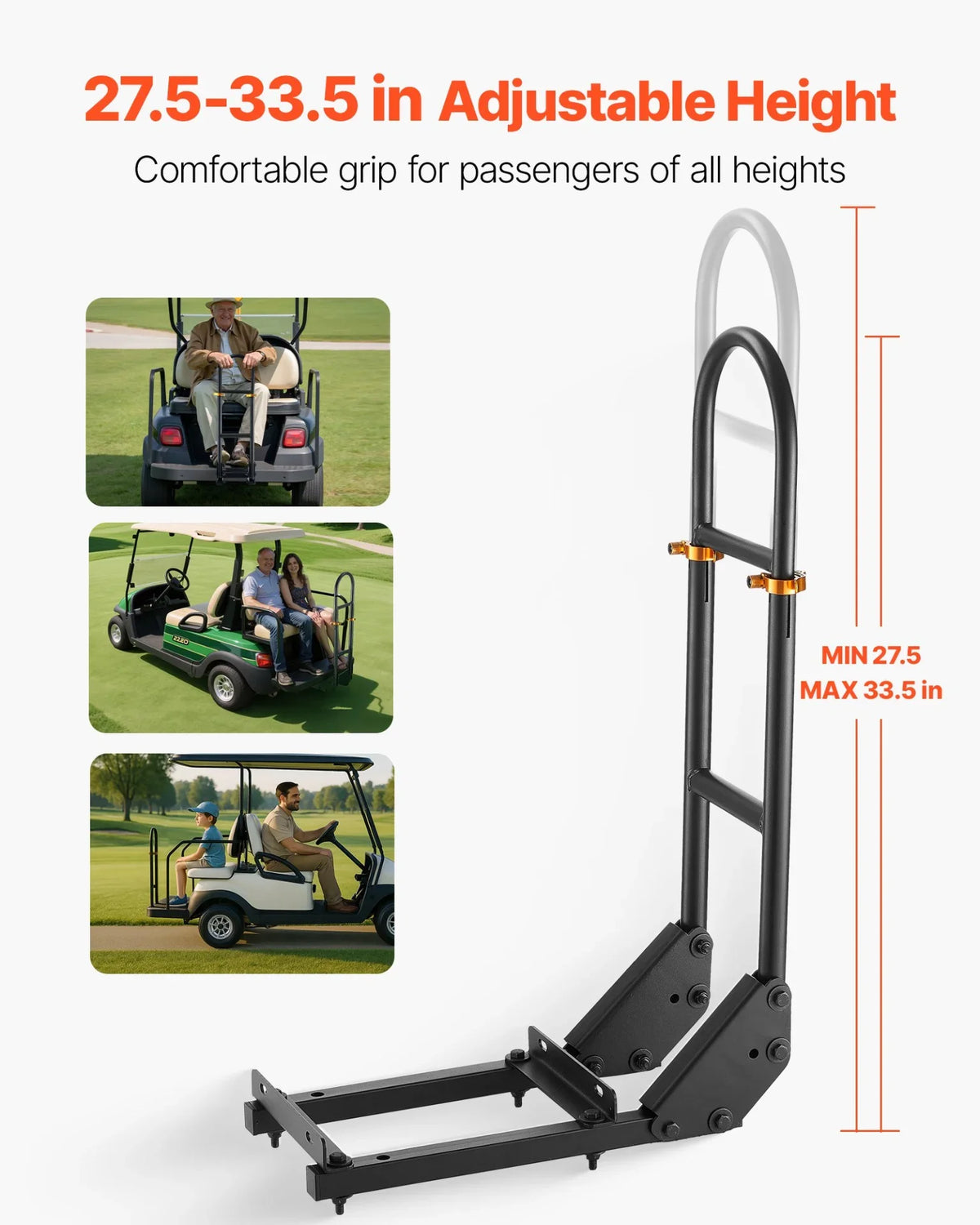 Golf Cart Rear Seat Grab Bar for Most Golf Carts with Metal Footplates Black - View 2