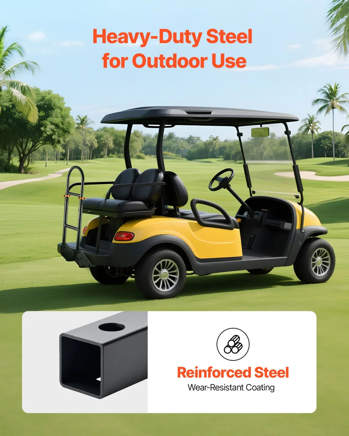 Golf Cart Rear Seat Grab Bar for Most Golf Carts with Metal Footplates Black - View 5