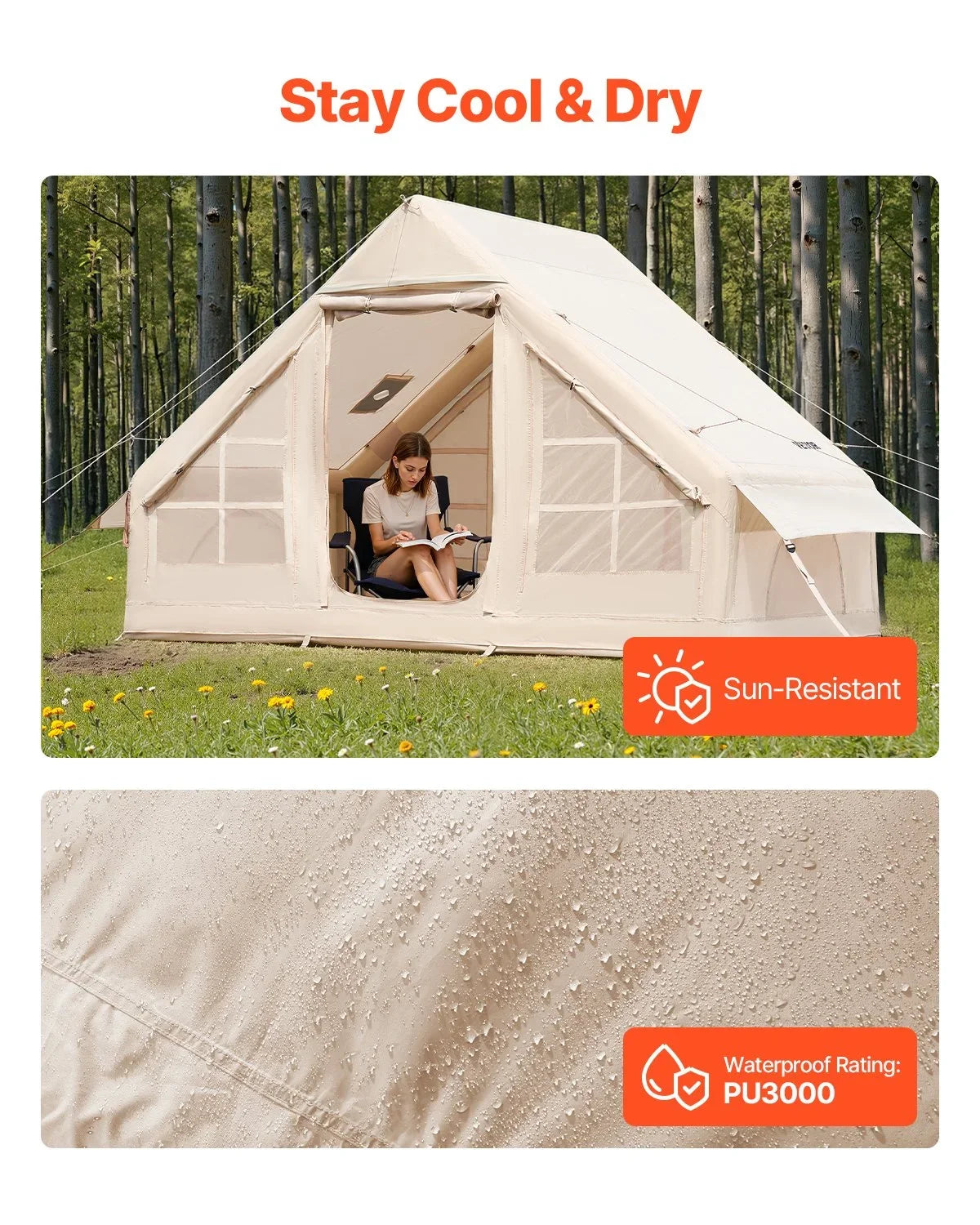 Inflatable Tent for Camping 3-5 Person Glamping Tent with Pump Easy Set up - View 4
