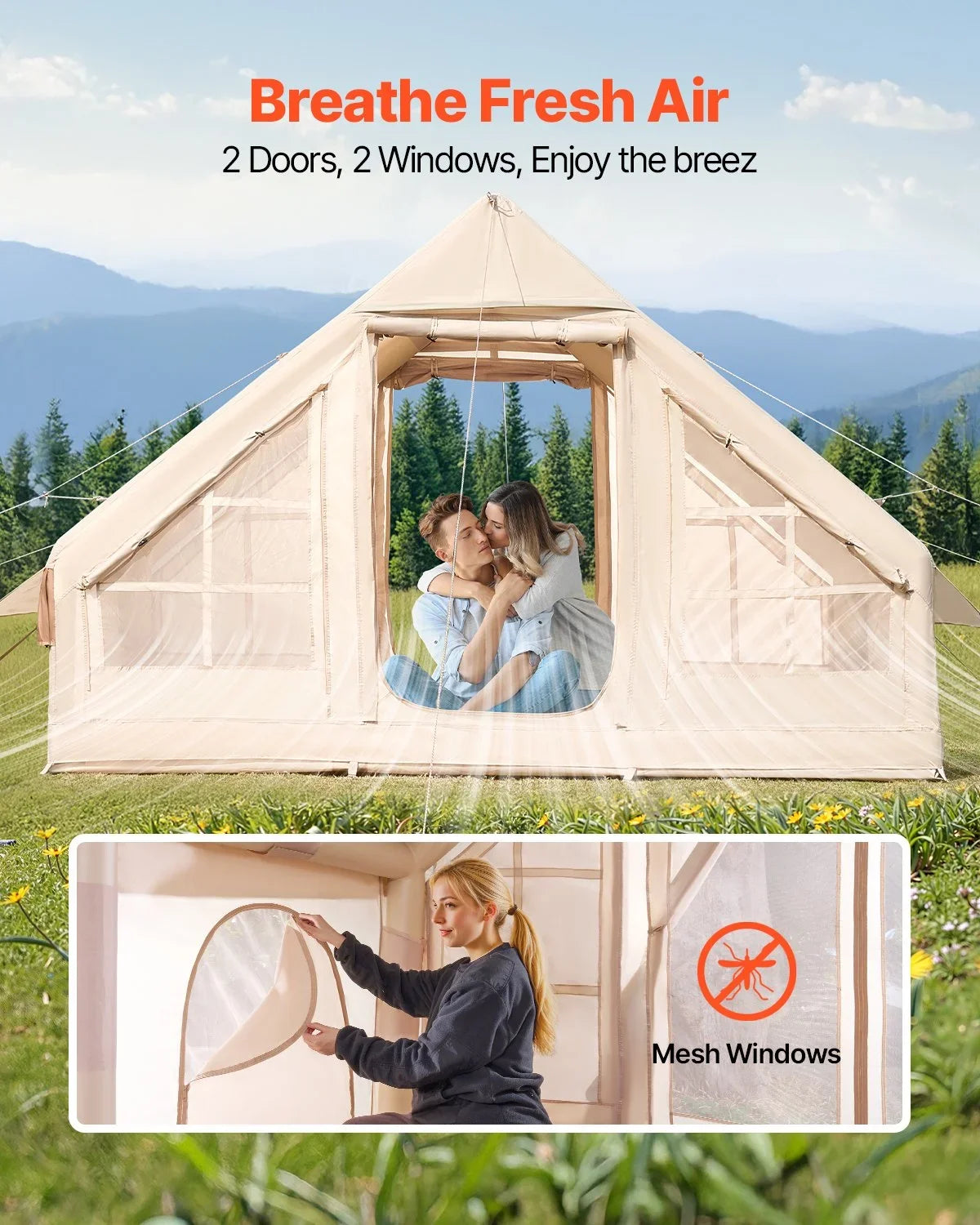 Inflatable Tent for Camping 3-5 Person Glamping Tent with Pump Easy Set up - View 5