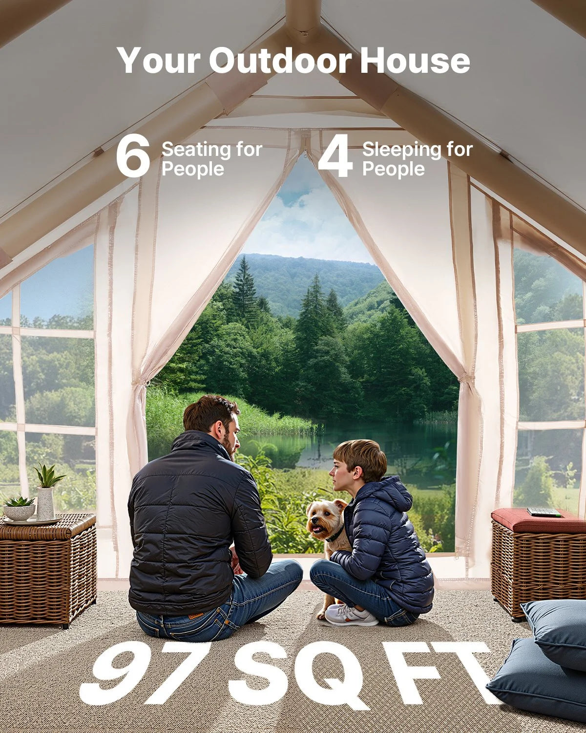 Inflatable Tent for Camping 4-6 Person Glamping Tent with Pump Easy Set up - View 3