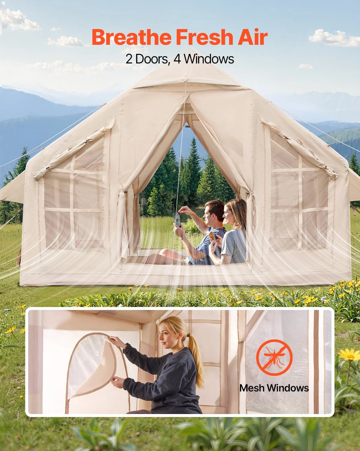 Inflatable Tent for Camping 4-6 Person Glamping Tent with Pump Easy Set up - View 5