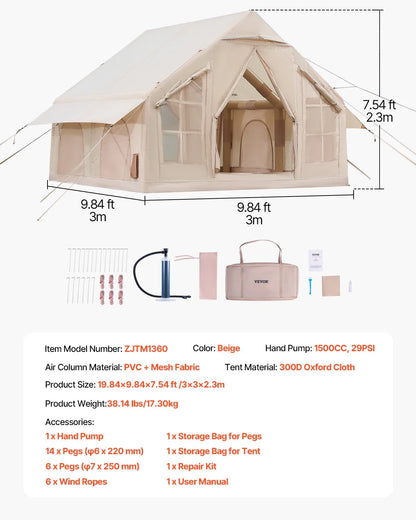 Inflatable Tent for Camping 4-6 Person Glamping Tent with Pump Easy Set up - View 7