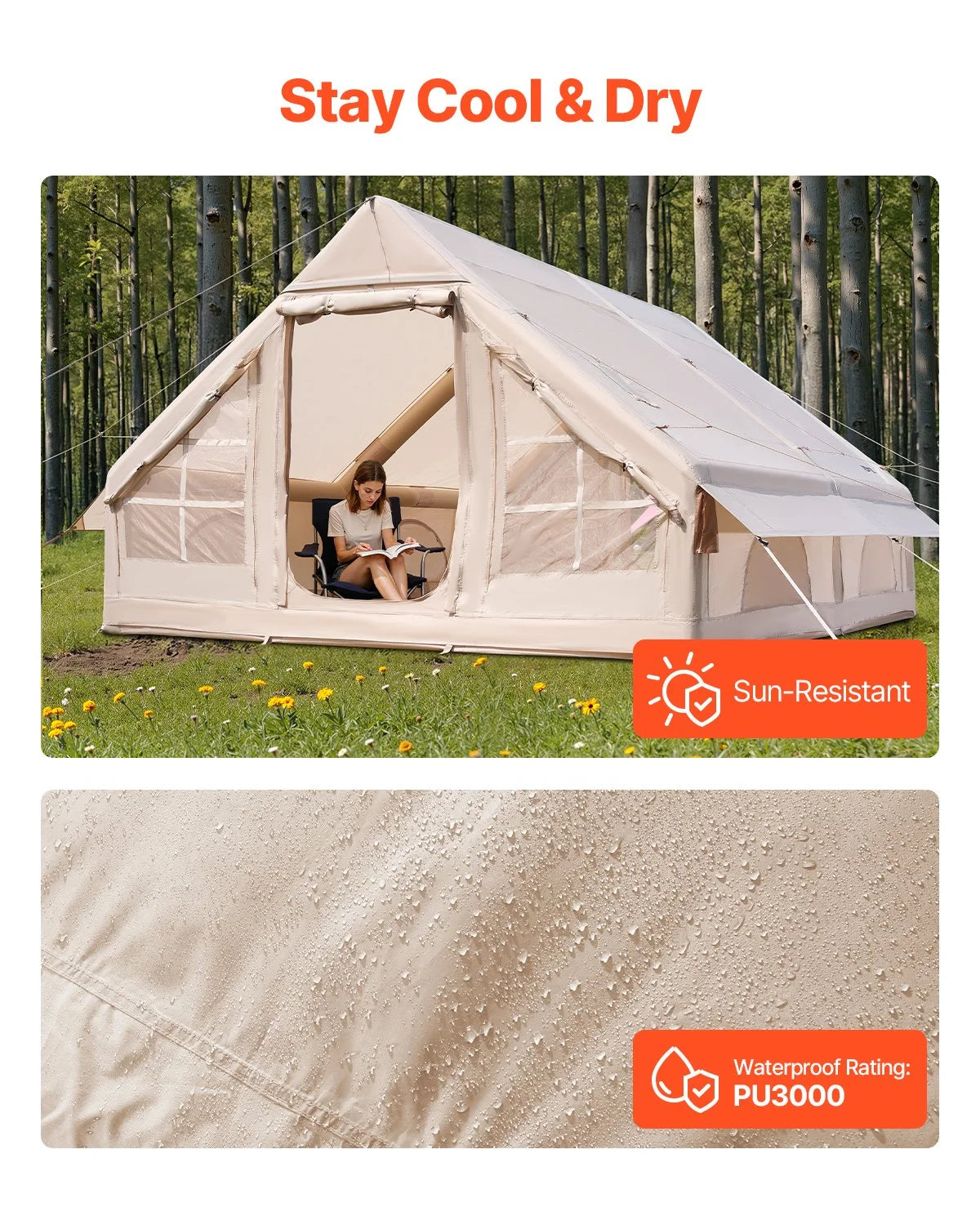 Inflatable Tent for Camping 5-8 Person Glamping Tent with Pump Easy Set up - View 4