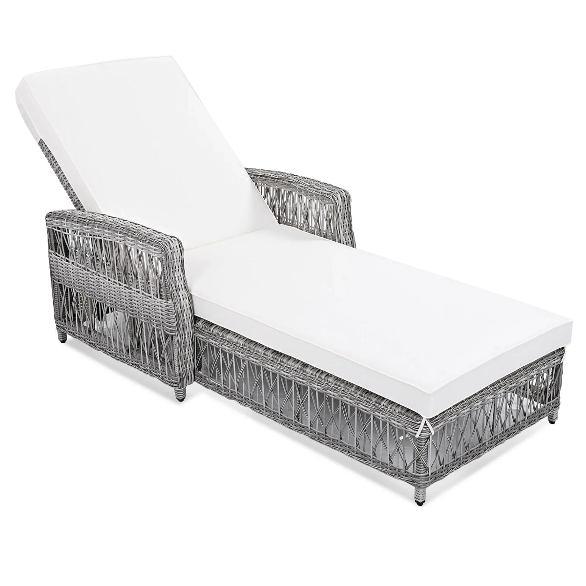 Outdoor Wicker Chaise Lounge – 72" Adjustable Reclining Patio Chair with Armrests & Cushions - View 9