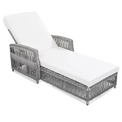 Outdoor Wicker Chaise Lounge – 72" Adjustable Reclining Patio Chair with Armrests & Cushions - View 9