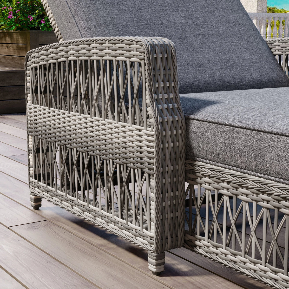 Outdoor Wicker Chaise Lounge – 72" Adjustable Reclining Patio Chair with Armrests & Cushions - View 14