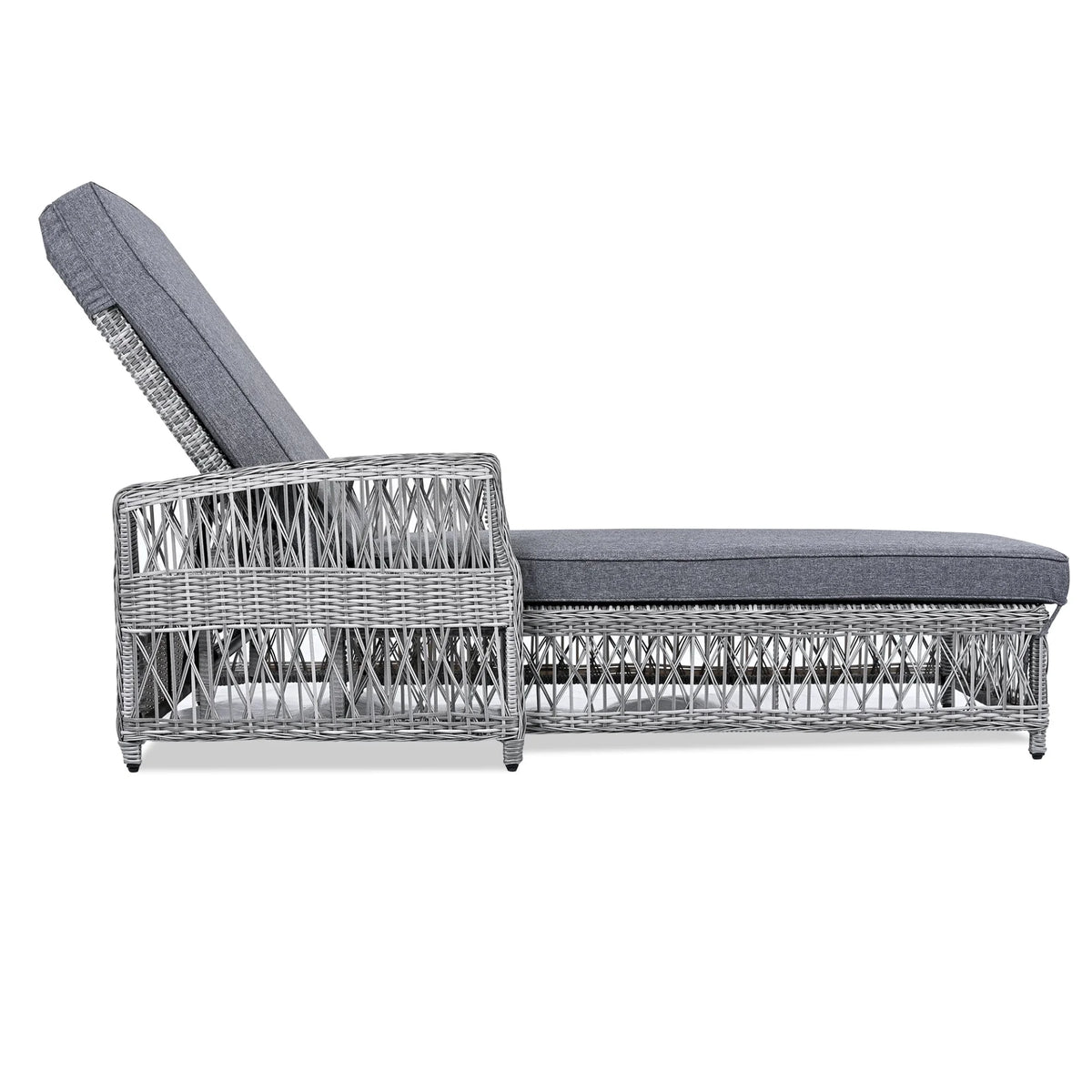 Outdoor Wicker Chaise Lounge – 72" Adjustable Reclining Patio Chair with Armrests & Cushions - View 20