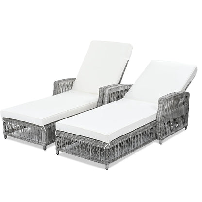 Outdoor Wicker Chaise Lounge – 72" Adjustable Reclining Patio Chair with Armrests & Cushions - View 8