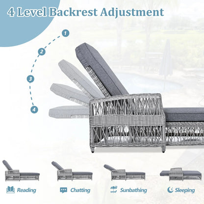 Outdoor Wicker Chaise Lounge – Adjustable Reclining Patio Chair with Armrests & Removable Cushions - View 14