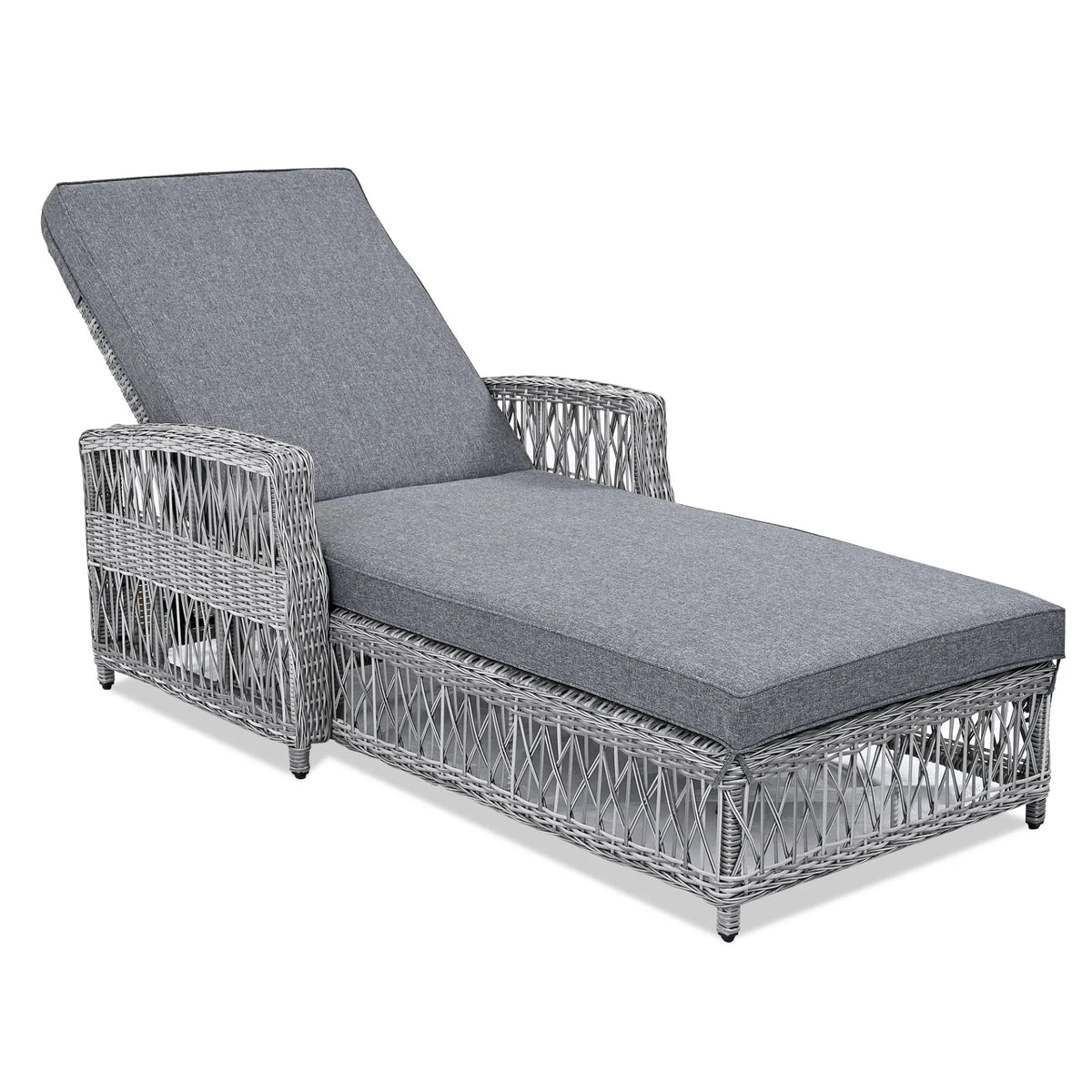 Outdoor Wicker Chaise Lounge – Adjustable Reclining Patio Chair with Armrests & Removable Cushions - View 17