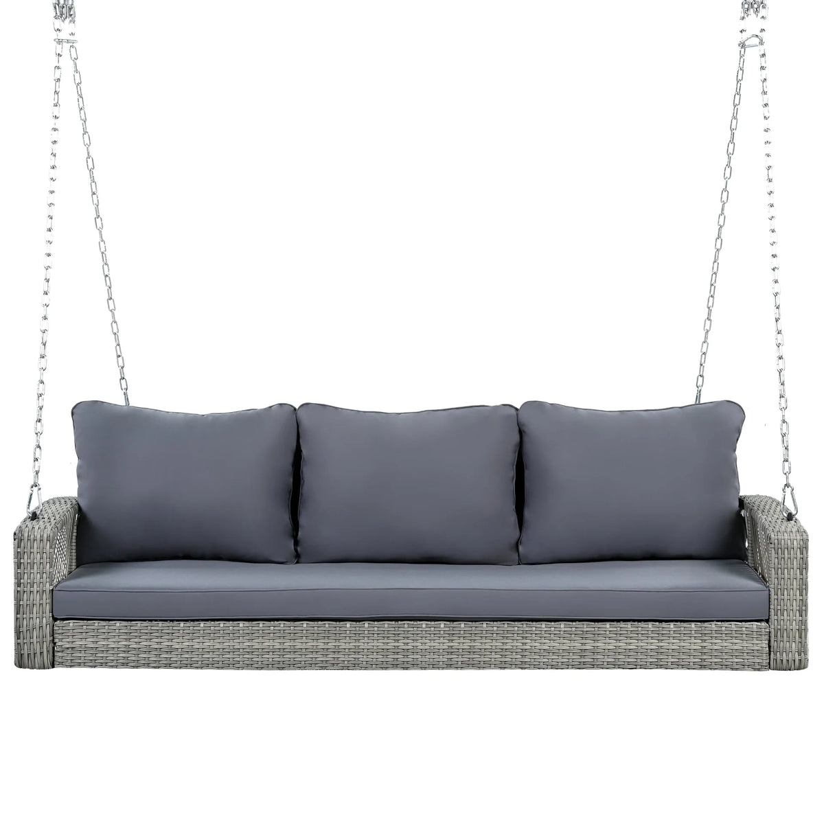 Outdoor Wicker Porch Swing – 69" 3-Person Patio Swing Bench with Cushions & Chains - View 10