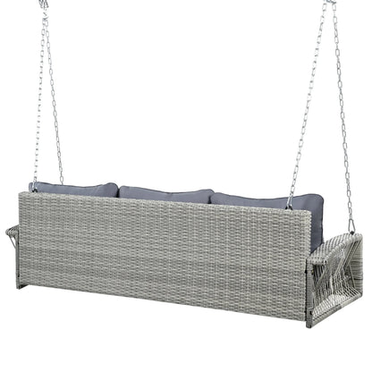 Outdoor Wicker Porch Swing – 69" 3-Person Patio Swing Bench with Cushions & Chains - View 12