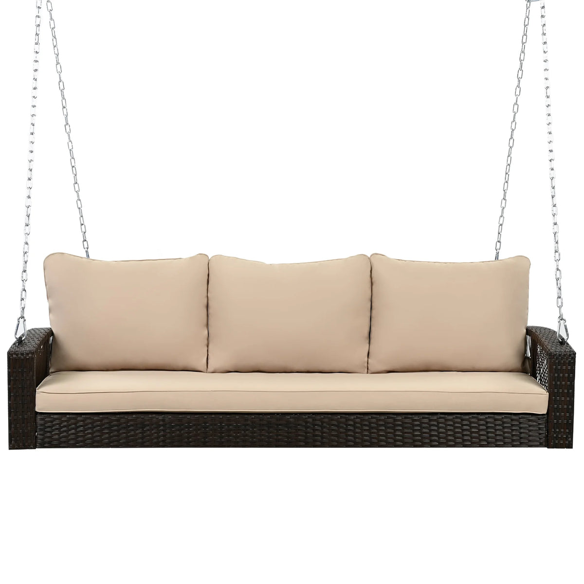 Outdoor Wicker Porch Swing – 69" 3-Person Patio Swing Bench with Cushions & Chains - View 21
