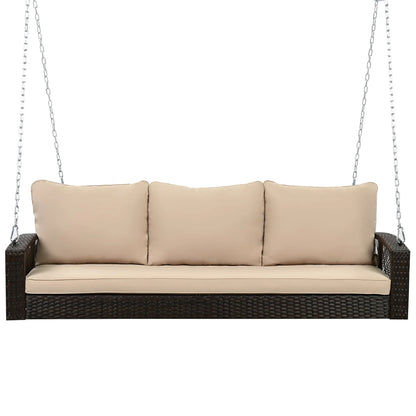 Outdoor Wicker Porch Swing – 69" 3-Person Patio Swing Bench with Cushions & Chains - View 21