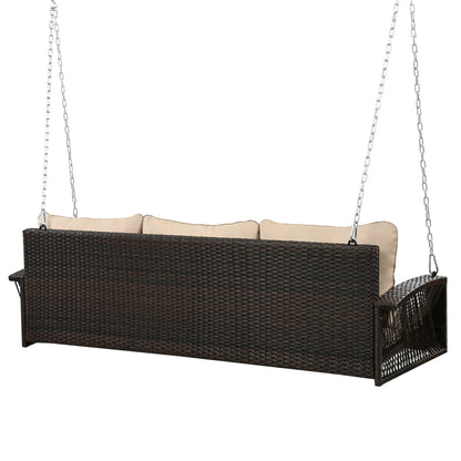 Outdoor Wicker Porch Swing – 69" 3-Person Patio Swing Bench with Cushions & Chains - View 23