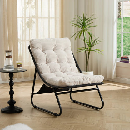 Patio Outdoor Lounge Chair with Ottoman, Comfy Sling Recliner Chair with Puffy Cushion - View 17
