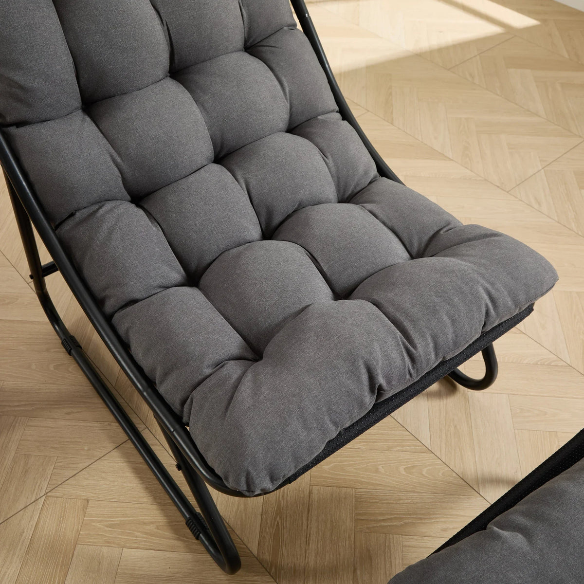Patio Outdoor Lounge Chair with Ottoman, Comfy Sling Recliner Chair with Puffy Cushion - View 38