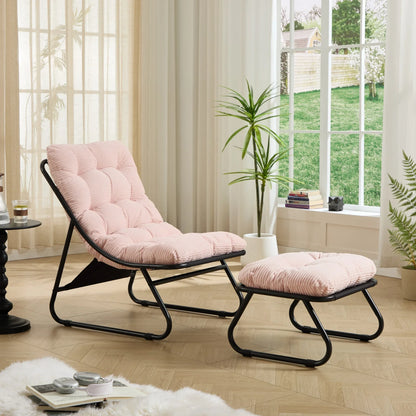 Patio Outdoor Lounge Chair with Ottoman, Comfy Sling Recliner Chair with Puffy Cushion - View 46