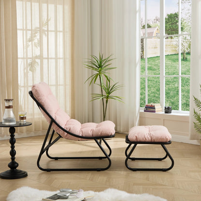 Patio Outdoor Lounge Chair with Ottoman, Comfy Sling Recliner Chair with Puffy Cushion - View 48