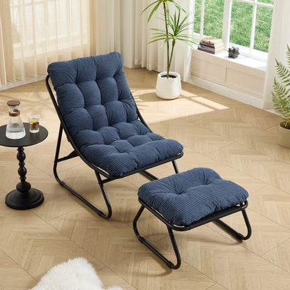 Patio Outdoor Lounge Chair with Ottoman, Comfy Sling Recliner Chair with Puffy Cushion - View 69
