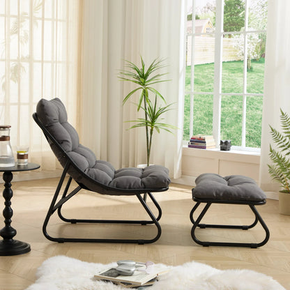 Patio Outdoor Lounge Chair with Ottoman, Comfy Sling Recliner Chair with Puffy Cushion - View 8
