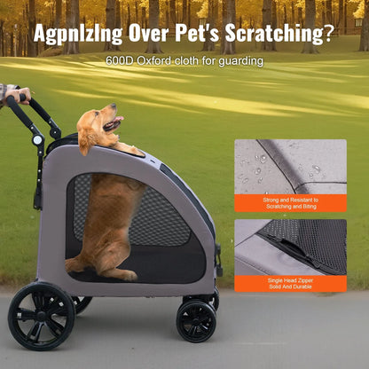 Pet Stroller 4-Wheels Dog Stroller Carrier 160lbs Weight Capacity Portable - View 3