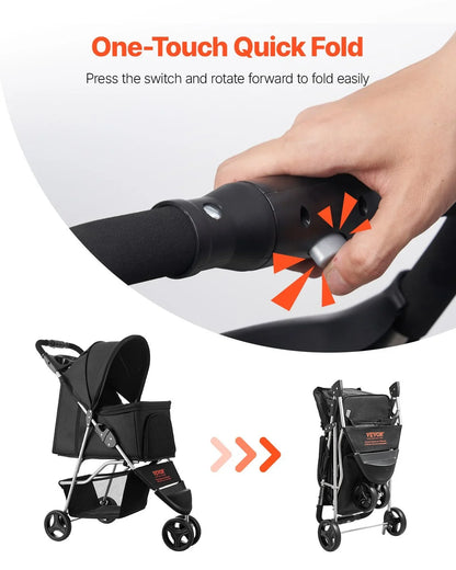 Pet Stroller Foldable 3 Wheels Dog Stroller with Brake up to 35lbs Travel Camp - View 4