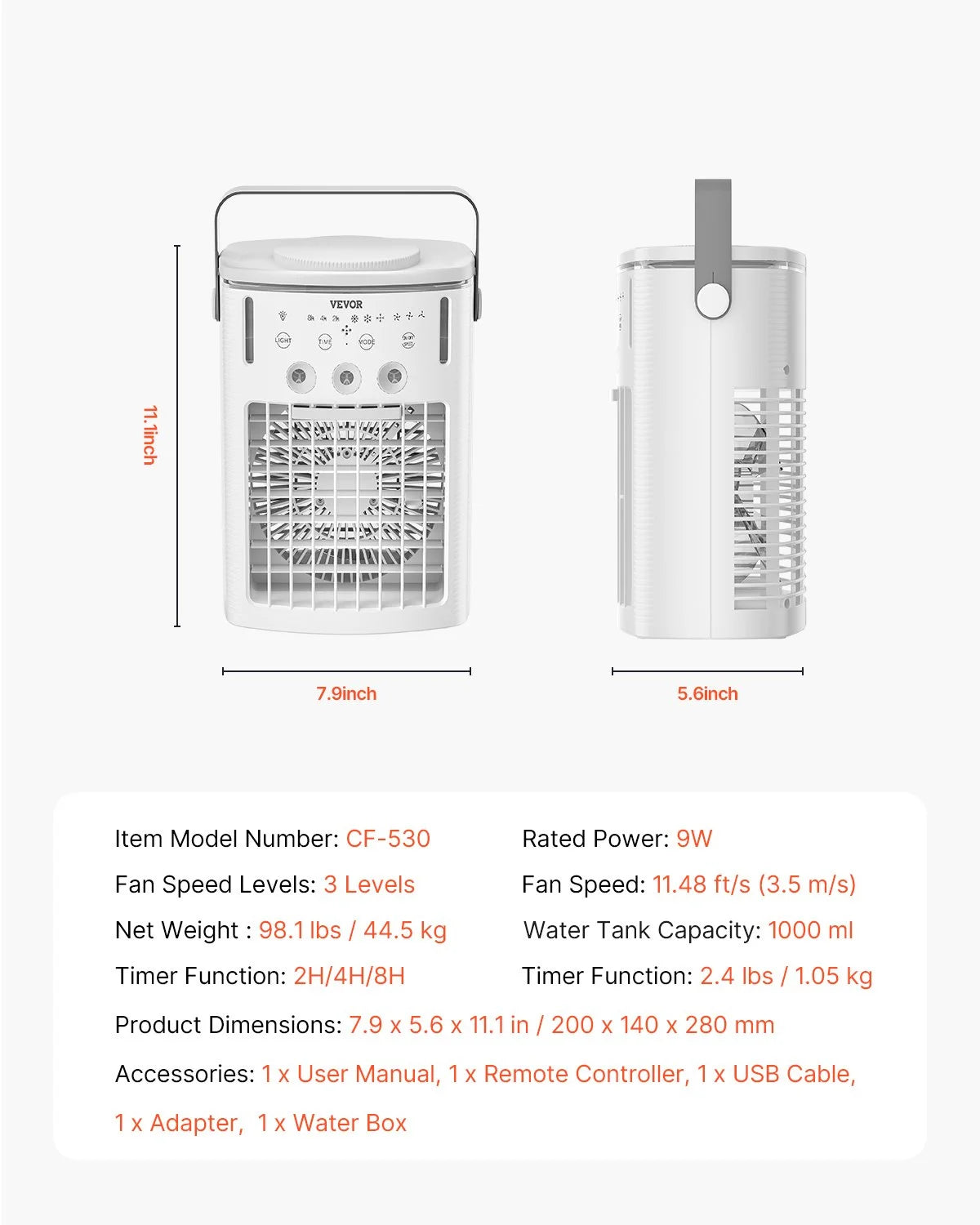 Portable Air Conditioner 4-in-1 Evaporative Air Cooler & Remote Control 3 Speeds - View 7