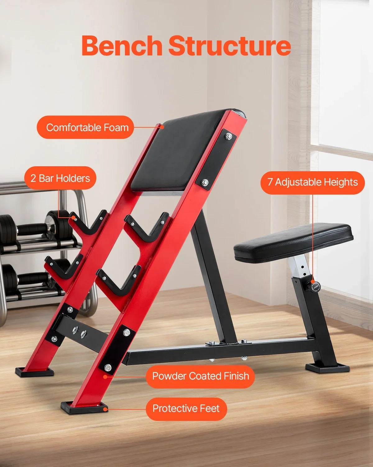 Preacher Curl Bench Adjustable Home Gym Biceps Machine Barbell Equipment - View 5