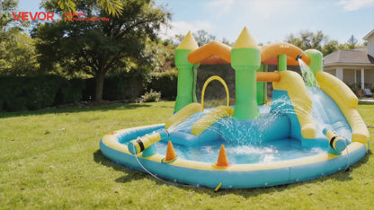 VEVOR Inflatable Bounce House, 14.7 x 13.8 x 6.8 ft Jumping Bouncy Castle, Inflatable Jumper for Kids with Slide, Basketball Hoop, Target Game & Jumping Area, Jumpings House Holds 3-4 Kids (Ages 3-8)