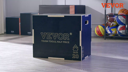 VEVOR 3 in 1 Plyometric Jump Box, 16/14/12 Inch Wooden Plyo Box, Platform & Jumping Agility Box, Anti-Slip Fitness Exercise Step Up Box for Home Gym Training, Conditioning Strength Training, Black