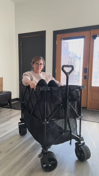 VEVOR Foldable Double Decker Wagon, 400L Collapsible Wagon Cart with All-Terrain Wheels, Heavy Duty Folding Wagon Cart 350-450 lb Weight Capacity for Camping, Shopping, Garden, 52" Extra Long Extender