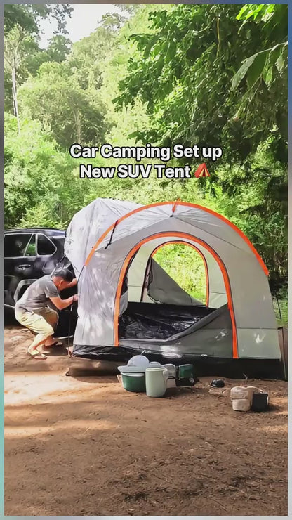 VEVOR SUV Camping Tent, 8'-8' SUV Tent Attachment for Camping with Rain Layer and Carry Bag, PU2000mm Double Layer Truck Tent, Accommodate 6-8 Person, Rear Tent for Van Hatch Tailgate