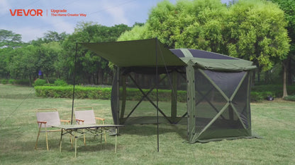 Pop up Gazebo Screen Tent, 12 x 12 ft Large 6-Sided Camping Canopy Tent with Removable Top & Carry Bag, Quick-Set & Bite-Proof, Screen House Sun Shelter for 8-10 Persons Backyard Patio, Grey