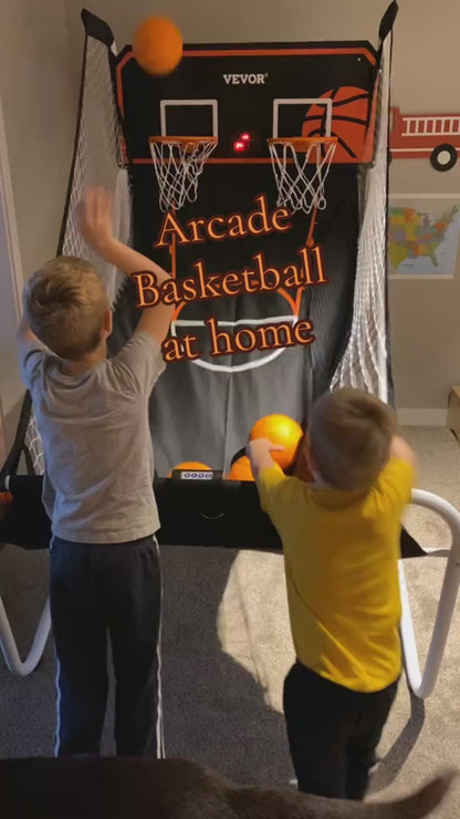 Foldable Basketball Arcade Game, 2 Player Indoor Basketball Game, Home Dual Shot Sport with 4 Balls, 8 Game Modes, Electronic Scoreboard, and Inflation Pump, for Kids, Adults (Black & White)