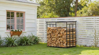 VEVOR Firewood Rack with Sloped Roof, 4 ft Outdoor Firewood Holder, 1/4 Cord Log Storage Shed, 660lb Max Weight Capacity, Powder-Coated Metal Wood Storage Rack for Fireplace Deck Backyard Garden
