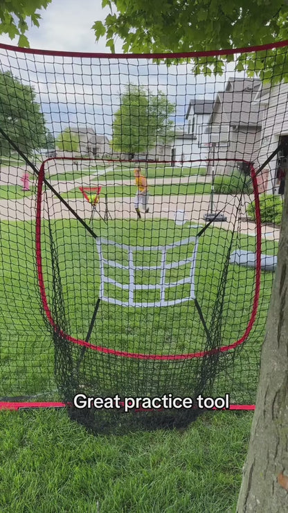 VEVOR 7x7 ft Baseball Softball Practice Net, Portable Baseball Training Net for Hitting Catching Pitching, Backstop Baseball Equipment with Bow Frame, Carry Bag, Strike Zone, Ball, Tee, Ball Collector
