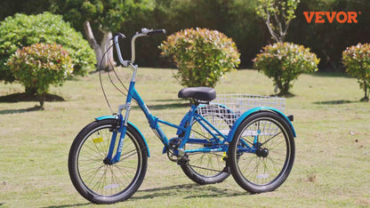 Folding Adult Tricycle, 20-Inch 7-Speed Adult Folding Trikes, Carbon Steel 3 Wheel Cruiser Bike with Large Basket & Adjustable Seat, Shopping Picnic Foldable Tricycles for Women, Men, Seniors