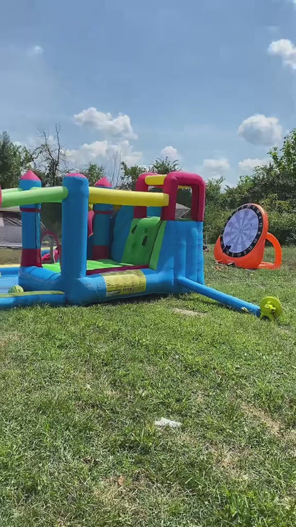 Inflatable Soccer Dart Board over 6 ft with 4 Kick Ball 6 Darts 6 Axe Pump