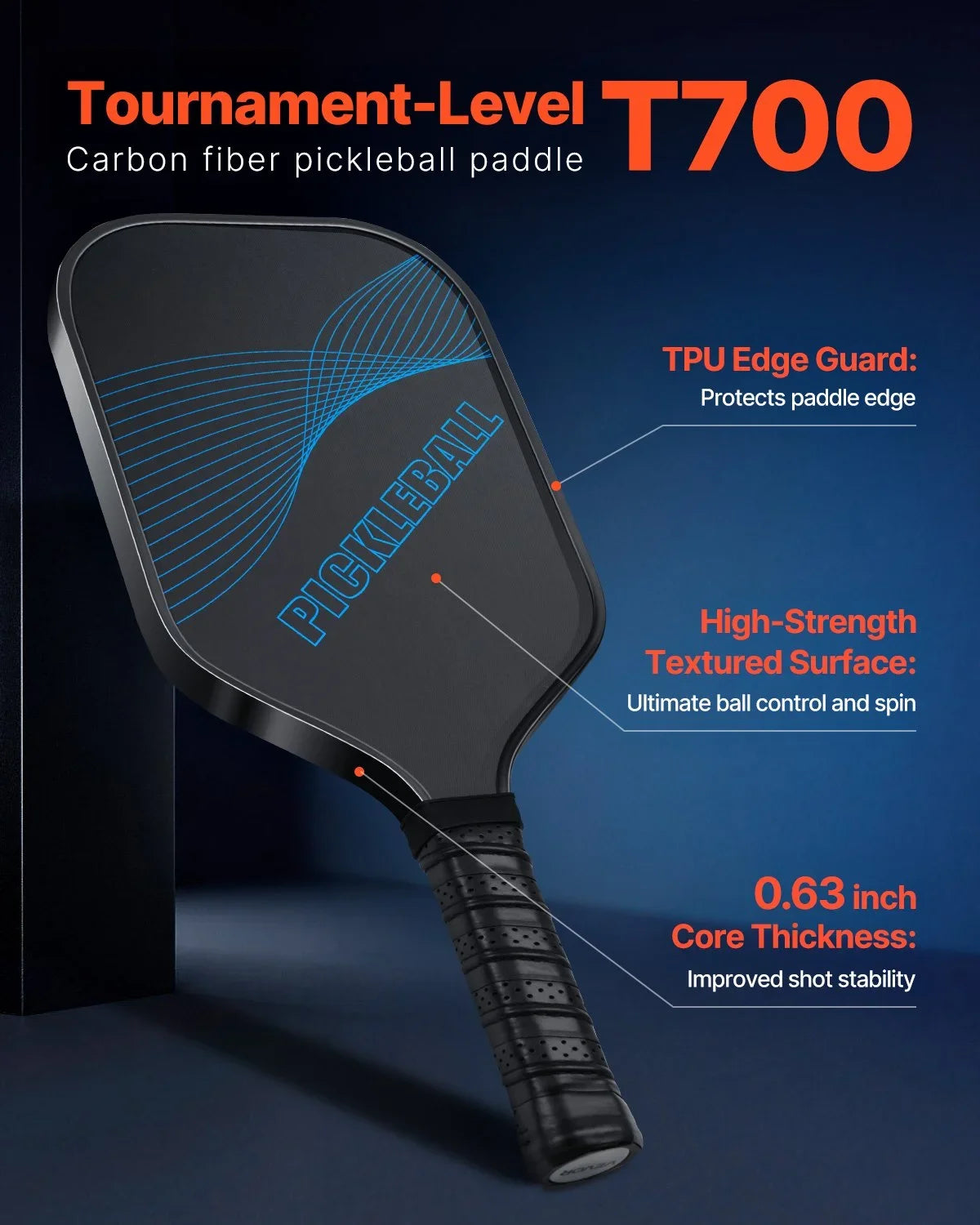 Pro Carbon Fiber Pickleball Paddle Honeycomb Core Racket for Adults Blue