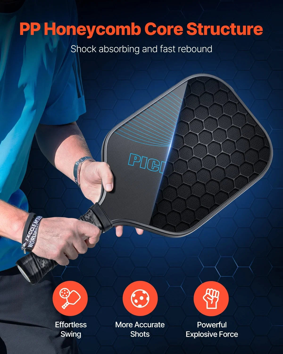 Pro Carbon Fiber Pickleball Paddle Honeycomb Core Racket for Adults Blue - View 2