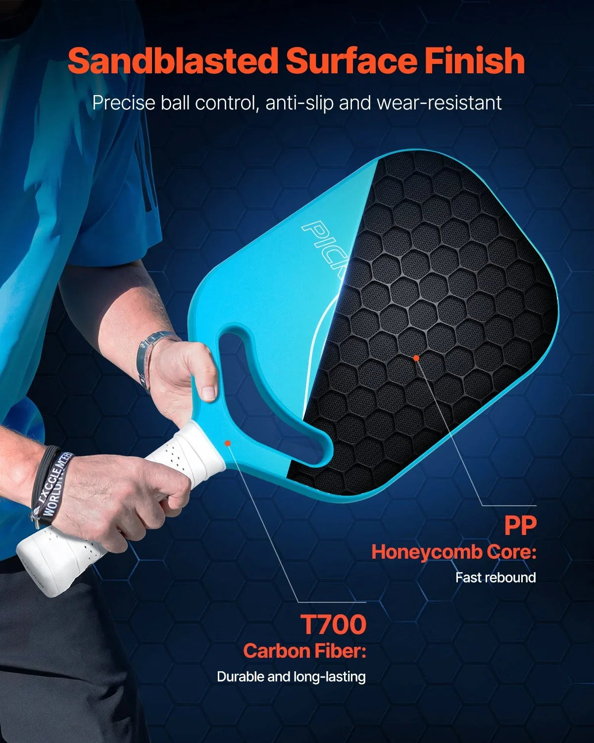 Pro Carbon Fiber Pickleball Paddle with Aero Throat Honeycomb Core Racket - View 2