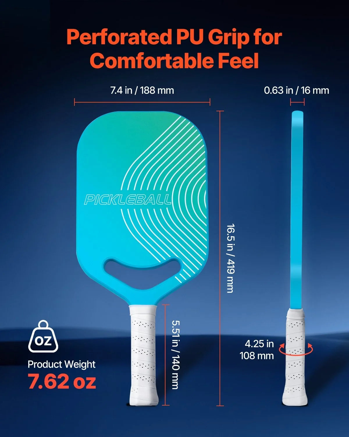 Pro Carbon Fiber Pickleball Paddle with Aero Throat Honeycomb Core Racket - View 4