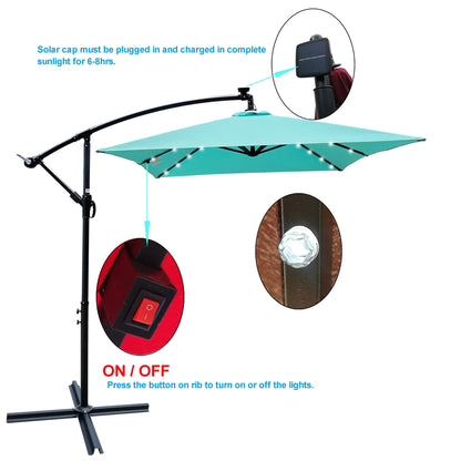 Rectangle Outdoor Patio Umbrella Solar Powered LED Lighted Waterproof 6 Ribs with Crank and Cross Base - View 18