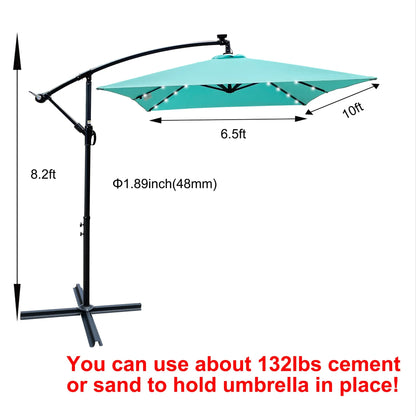 Rectangle Outdoor Patio Umbrella Solar Powered LED Lighted Waterproof 6 Ribs with Crank and Cross Base - View 20