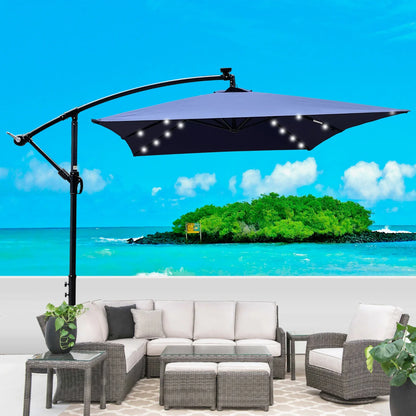 Rectangle Outdoor Patio Umbrella Solar Powered LED Lighted Waterproof 6 Ribs with Crank and Cross Base - View 25