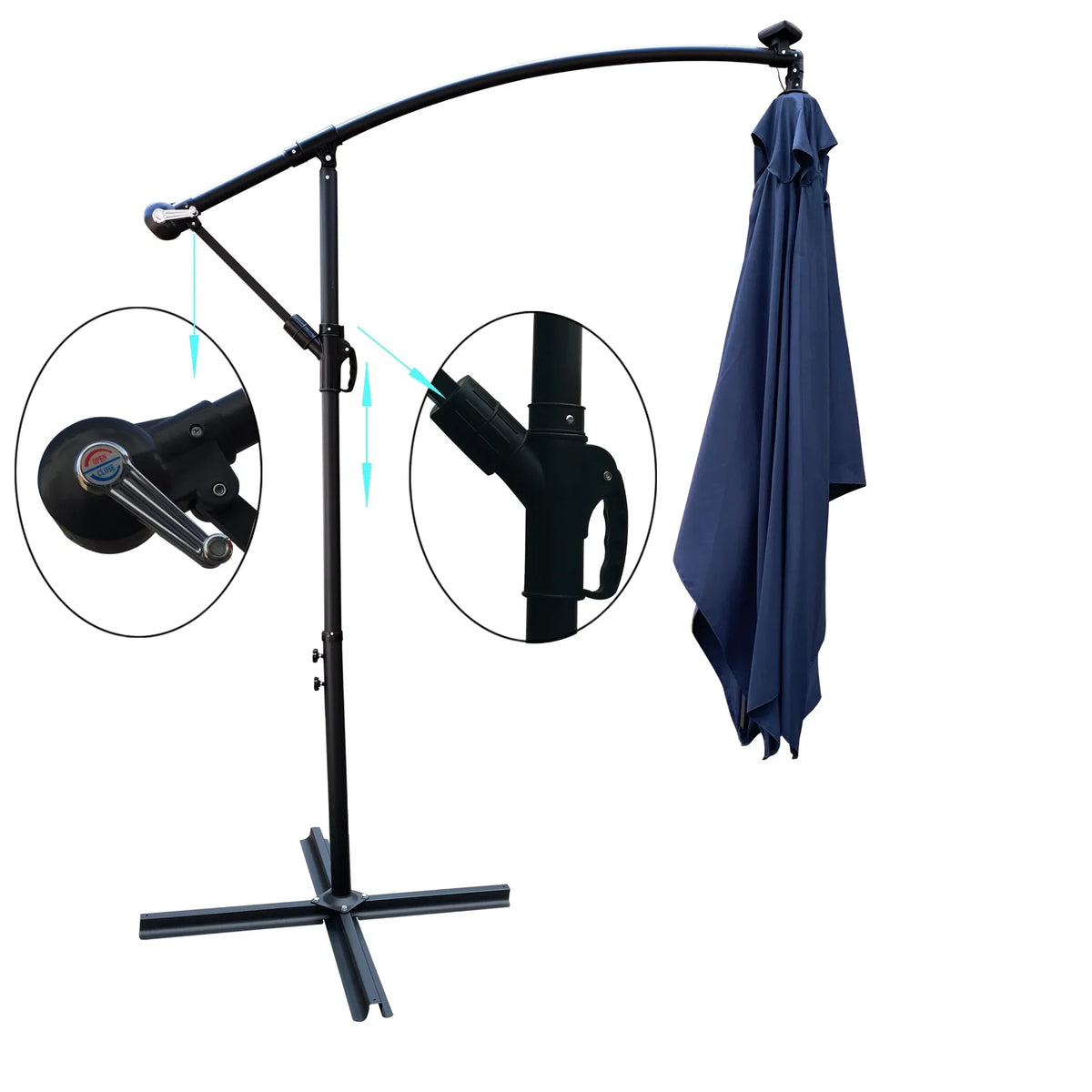 Rectangle Outdoor Patio Umbrella Solar Powered LED Lighted Waterproof 6 Ribs with Crank and Cross Base - View 29