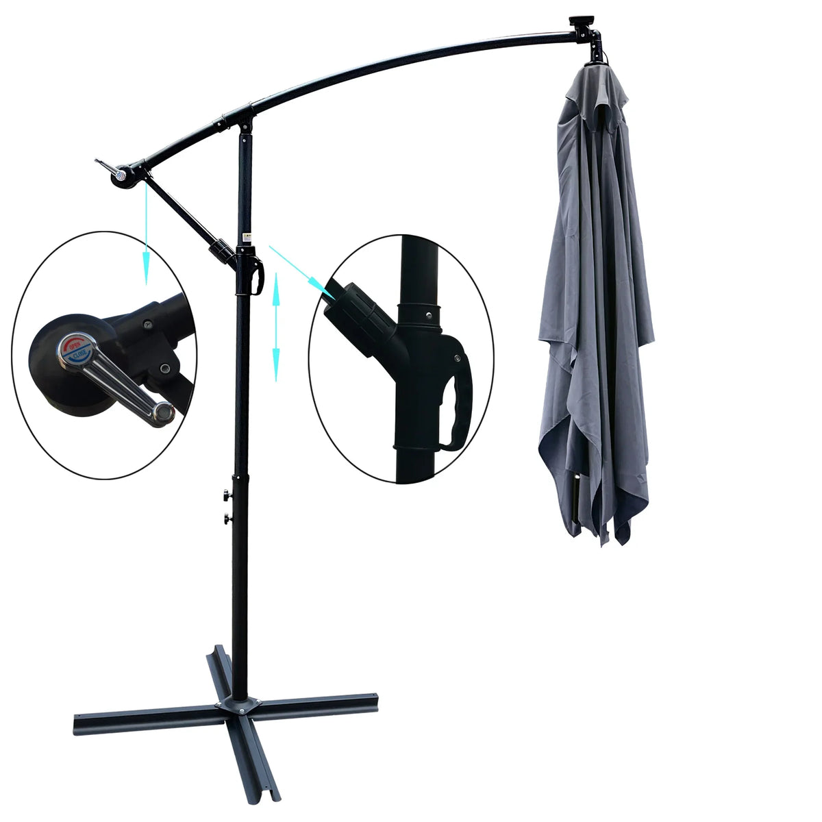 Rectangle Outdoor Patio Umbrella Solar Powered LED Lighted Waterproof 6 Ribs with Crank and Cross Base - View 6