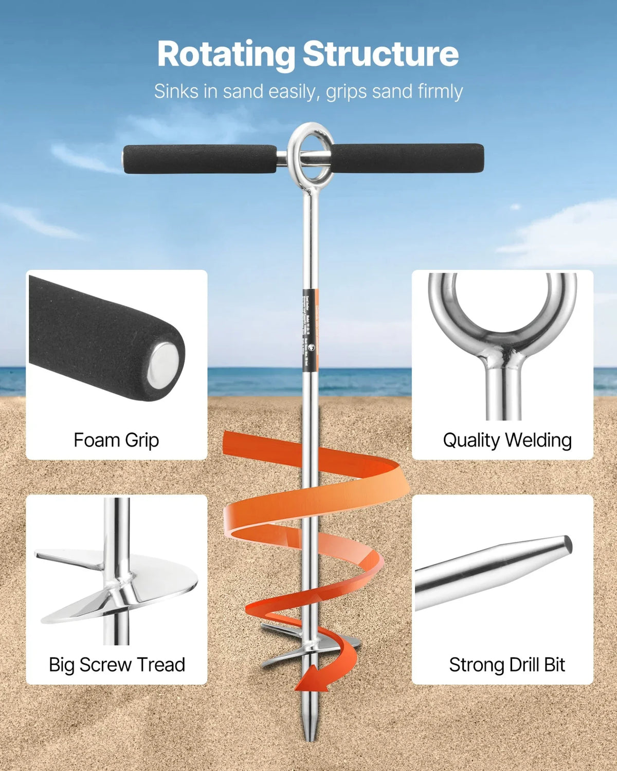 Sand Anchor Screw in Beach Anchor 18 in Shallow Water Boat Auger Anchors - View 2
